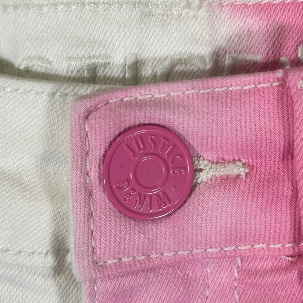 Justice Girls Pink White Two Tone Mini Mom Distressed Denim Shorts Size 8